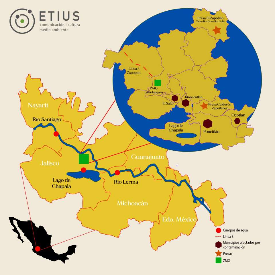 Mapa de zonas afectadas. Cuenca Lerma-Chapala-Santiago